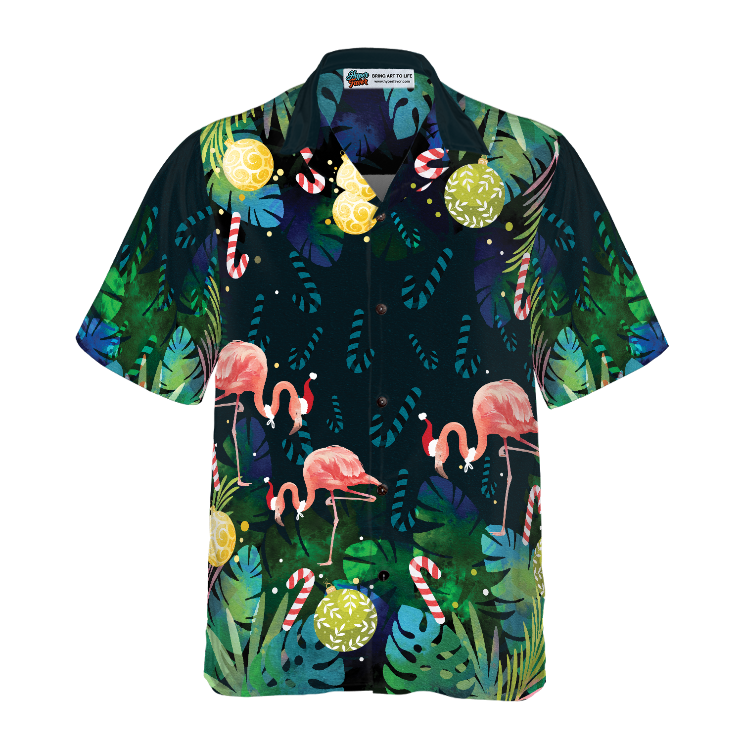 WW | Hyperfavor Weihnachts Hawaiian Shirts für Männer und Frauen, Weihnachts Flamingo Tropical Hawaiian Shirt Knopfleiste Kurzarm