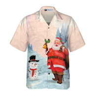 WW | Hyperfavor Weihnachten Hawaiian Shirts, Santa mit Schneemann Shirt Kurzarm, Weihnachts Shirt Idee Geschenk für Männer und Frauen