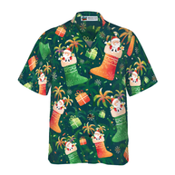 WW | Hyperfavor Weihnachten Hawaiian Shirts, Santa Weihnachtsstrumpf Muster Shirt Kurzarm, Weihnachtshemd Geschenkidee für Männer und Frauen