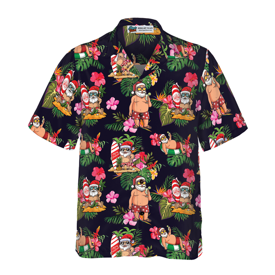 WW | Hyperfavor Weihnachten Hawaiian Shirt, Santa mit tropischem Blumenmuster Kurzarmshirt, Weihnachtshir Idee Geschenk für Männer und Frauen