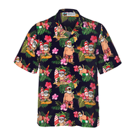 WW | Hyperfavor Weihnachten Hawaiian Shirt, Santa mit tropischem Blumenmuster Kurzarmshirt, Weihnachtshir Idee Geschenk für Männer und Frauen