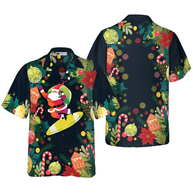 WW | Hyperfavor Weihnachten Santa Surfen Hawaiian Shirt, Weihnachten Shirts Kurzarm Button-Down Shirt für Männer und Frauen
