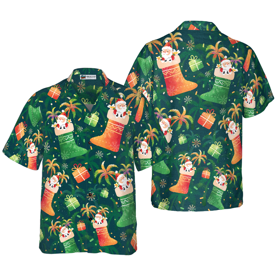 WW | Hyperfavor Weihnachten Hawaiian Shirts, Santa Weihnachtsstrumpf Muster Shirt Kurzarm, Weihnachtshemd Geschenkidee für Männer und Frauen