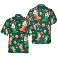 WW | Hyperfavor Weihnachten Hawaiian Shirts, Santa Weihnachtsstrumpf Muster Shirt Kurzarm, Weihnachtshemd Geschenkidee für Männer und Frauen