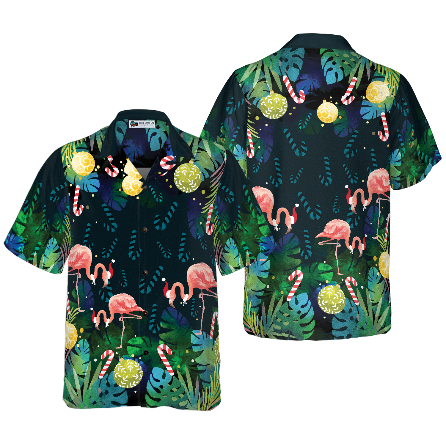 WW | Hyperfavor Weihnachts Hawaiian Shirts für Männer und Frauen, Weihnachts Flamingo Tropical Hawaiian Shirt Knopfleiste Kurzarm