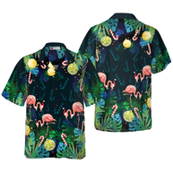 WW | Hyperfavor Weihnachts Hawaiian Shirts für Männer und Frauen, Weihnachts Flamingo Tropical Hawaiian Shirt Knopfleiste Kurzarm