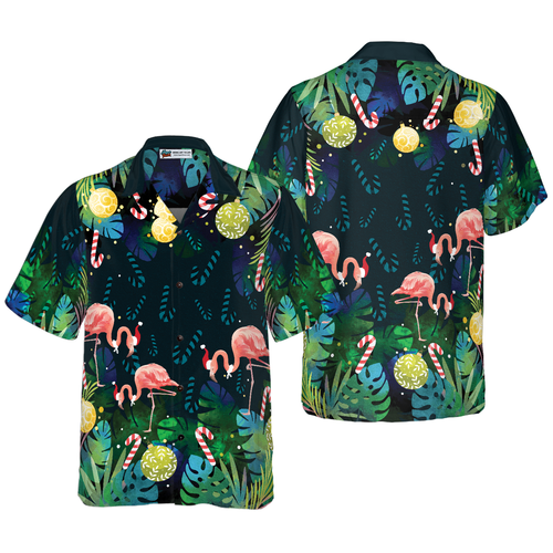 WW | Hyperfavor Weihnachts Hawaiian Shirts für Männer und Frauen, Weihnachts Flamingo Tropical Hawaiian Shirt Knopfleiste Kurzarm