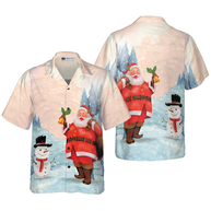 WW | Hyperfavor Weihnachten Hawaiian Shirts, Santa mit Schneemann Shirt Kurzarm, Weihnachts Shirt Idee Geschenk für Männer und Frauen