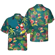 WW | Hyperfavor Weihnachten Hawaiian Shirts für Männer und Frauen, Santa Surfen Tropisches Hawaiian Shirt Knopfdown Shirt Kurzarm