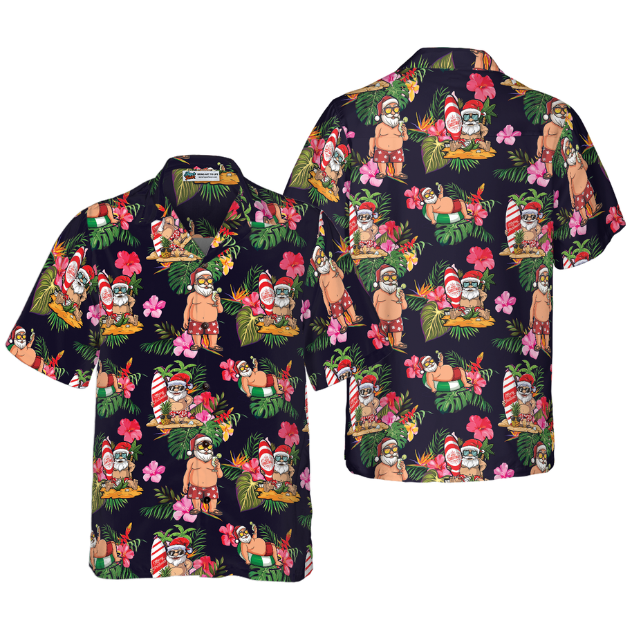 WW | Hyperfavor Weihnachten Hawaiian Shirt, Santa mit tropischem Blumenmuster Kurzarmshirt, Weihnachtshir Idee Geschenk für Männer und Frauen