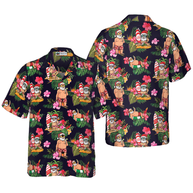 WW | Hyperfavor Weihnachten Hawaiian Shirt, Santa mit tropischem Blumenmuster Kurzarmshirt, Weihnachtshir Idee Geschenk für Männer und Frauen