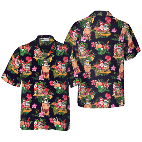WW | Hyperfavor Weihnachten Hawaiian Shirt, Santa mit tropischem Blumenmuster Kurzarmshirt, Weihnachtshir Idee Geschenk für Männer und Frauen