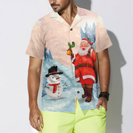 WW | Hyperfavor Weihnachten Hawaiian Shirts, Santa mit Schneemann Shirt Kurzarm, Weihnachts Shirt Idee Geschenk für Männer und Frauen