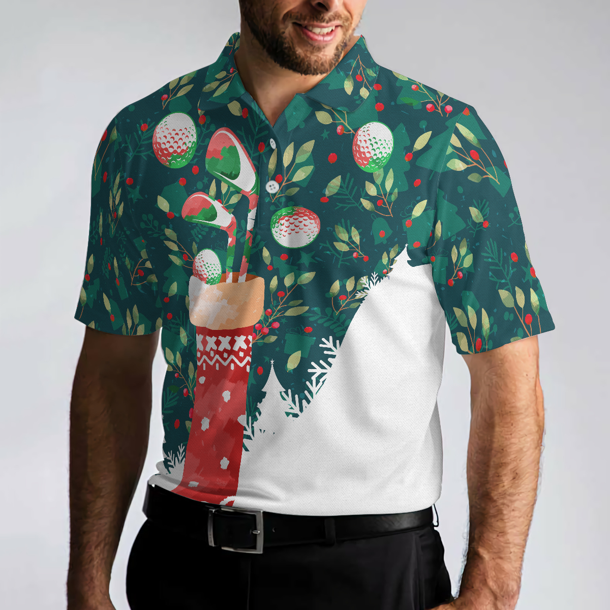 WW | Weihnachts-Golf-Polo-Shirts für Männer und Frauen, Weihnachtssocken mit Golfball-Muster Herren-Shirt Kurzarm