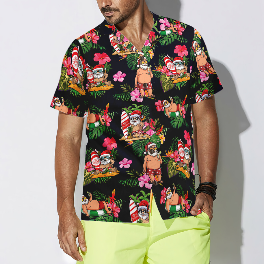 WW | Hyperfavor Weihnachten Hawaiian Shirt, Santa mit tropischem Blumenmuster Kurzarmshirt, Weihnachtshir Idee Geschenk für Männer und Frauen