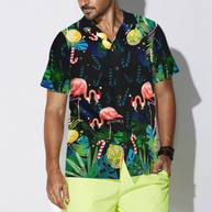 WW | Hyperfavor Weihnachts Hawaiian Shirts für Männer und Frauen, Weihnachts Flamingo Tropical Hawaiian Shirt Knopfleiste Kurzarm