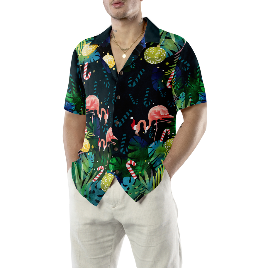 WW | Hyperfavor Weihnachts Hawaiian Shirts für Männer und Frauen, Weihnachts Flamingo Tropical Hawaiian Shirt Knopfleiste Kurzarm