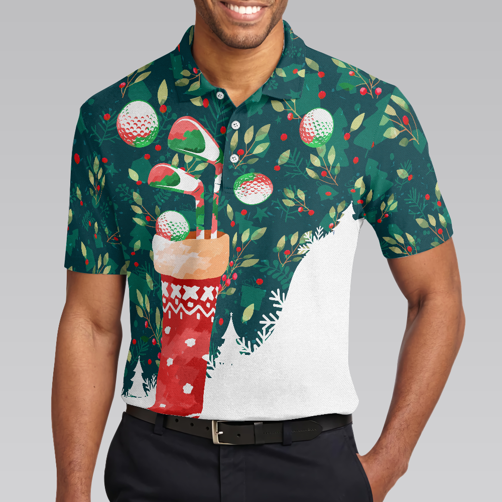 WW | Weihnachts-Golf-Polo-Shirts für Männer und Frauen, Weihnachtssocken mit Golfball-Muster Herren-Shirt Kurzarm