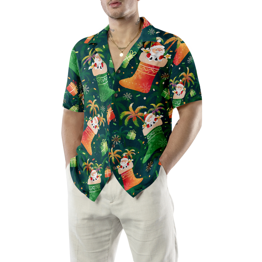 WW | Hyperfavor Weihnachten Hawaiian Shirts, Santa Weihnachtsstrumpf Muster Shirt Kurzarm, Weihnachtshemd Geschenkidee für Männer und Frauen