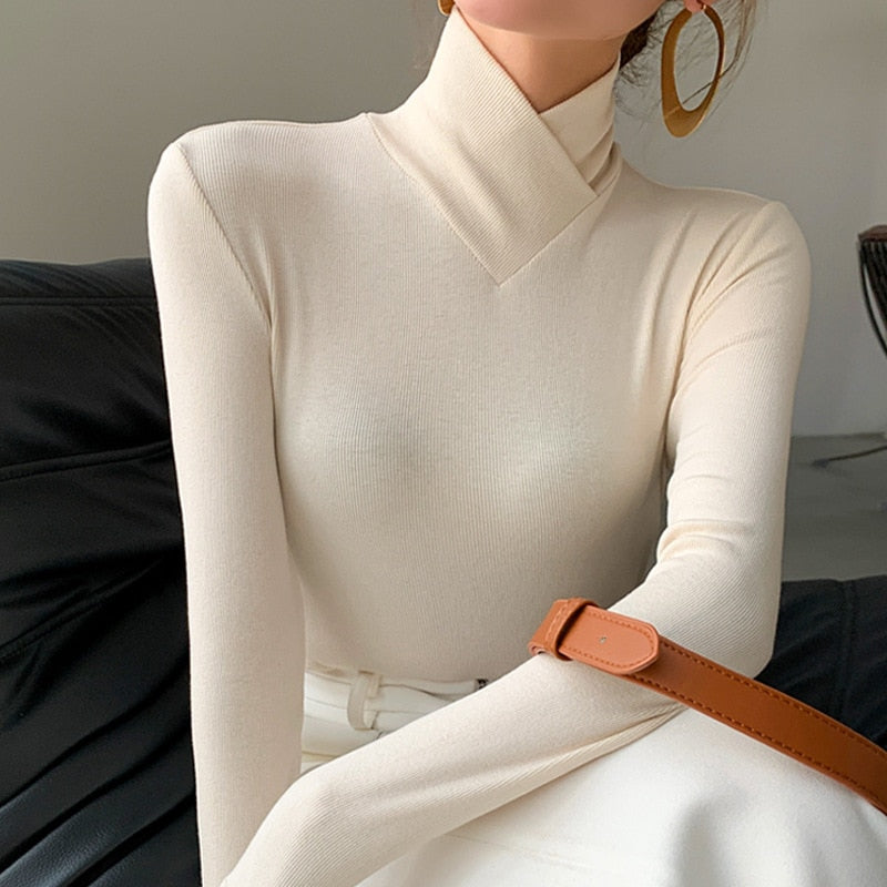 W&W Mode | Überlappender Rollkragenpullover für Damen - Warm und Elegant