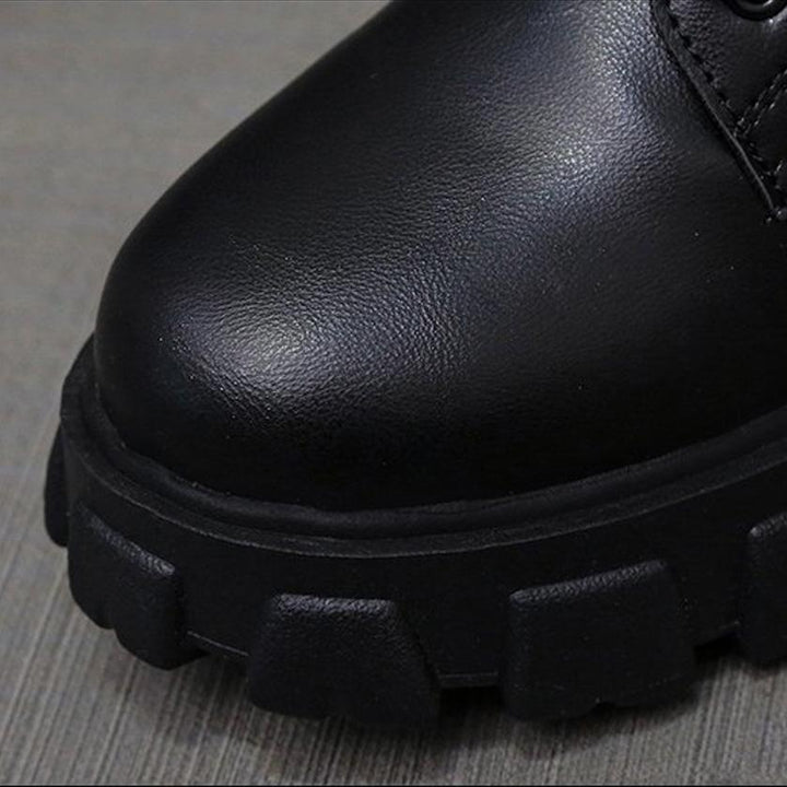 W&W Mode | Moderne Schnürverschluss Reißverschluss Seiten Profilsohle Chunky Heel Stiefel Bis Zur Wade