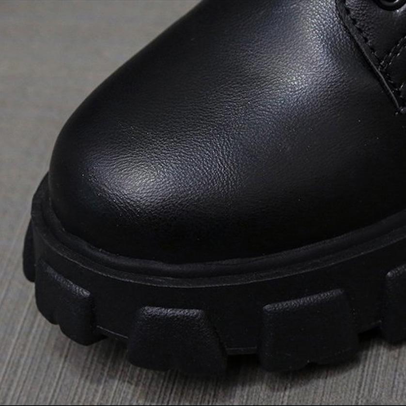 WW | Moderne Schnürverschluss Reißverschluss Seiten Profilsohle Chunky Heel Stiefel Bis Zur Wade