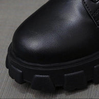 WW | Moderne Schnürverschluss Reißverschluss Seiten Profilsohle Chunky Heel Stiefel Bis Zur Wade