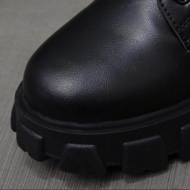 WW | Moderne Schnürverschluss Reißverschluss Seiten Profilsohle Chunky Heel Stiefel Bis Zur Wade