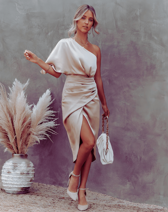 WW | Seidiger Schicker Kleid Damen Elegante Abendkleidung