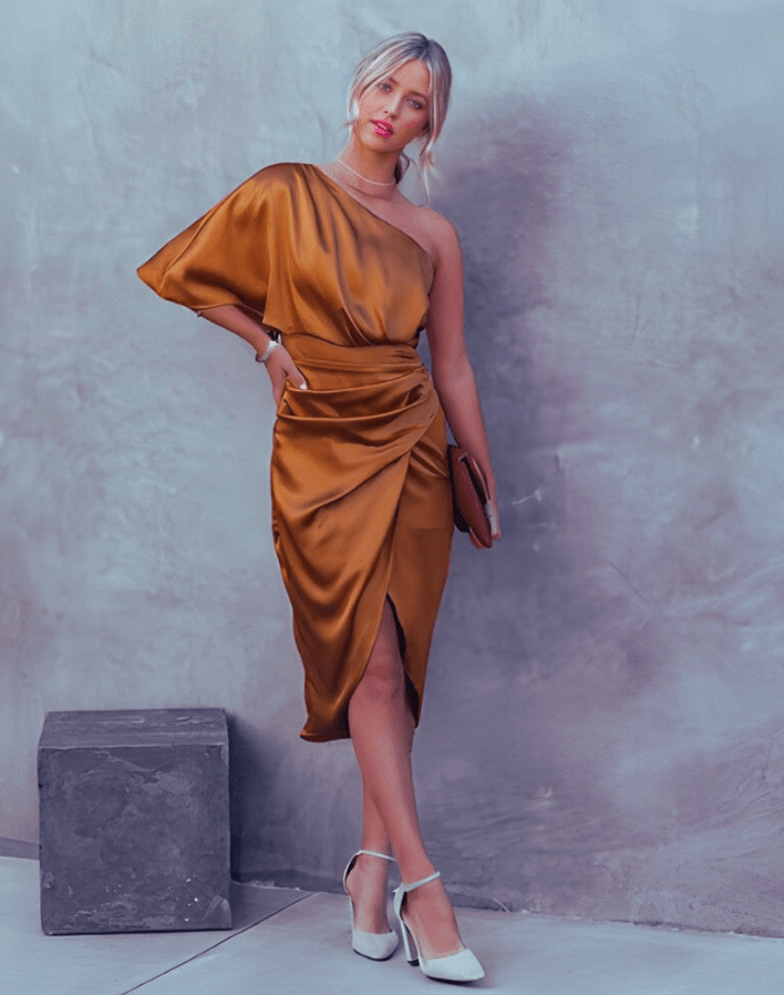WW | Seidiger Schicker Kleid Damen Elegante Abendkleidung