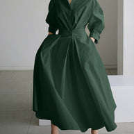 WW | Elegantes Hemdblusen-Maxi-Kleid mit Gürtel für Damen