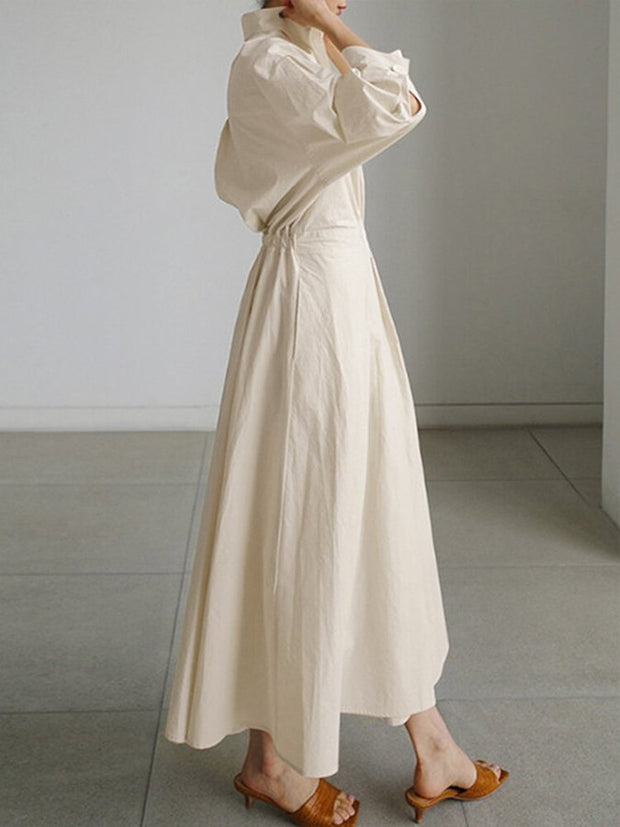 WW | Elegantes Hemdblusen-Maxi-Kleid mit Gürtel für Damen
