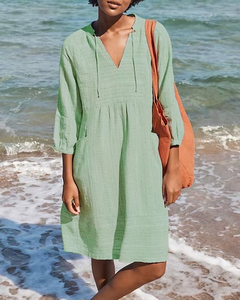 WW | Entspannendes Boho Hemdblusenkleid mit V-Ausschnitt für Damen