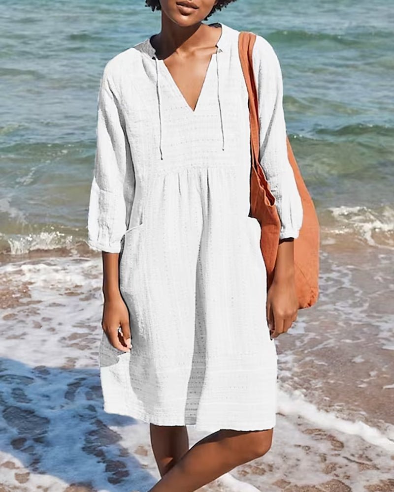 WW | Entspannendes Boho Hemdblusenkleid mit V-Ausschnitt für Damen