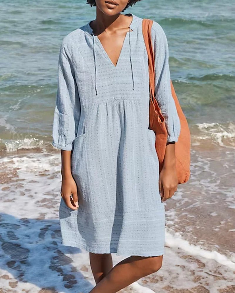 WW | Entspannendes Boho Hemdblusenkleid mit V-Ausschnitt für Damen