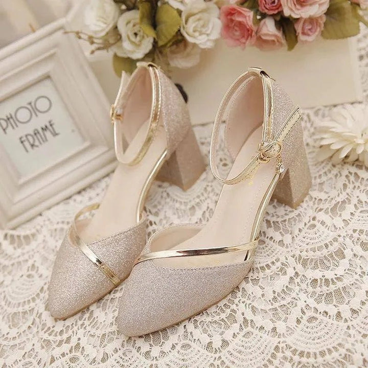 W&W Mode | Elegante Blockabsatzschuhe Für Frauen Knöchelriemen