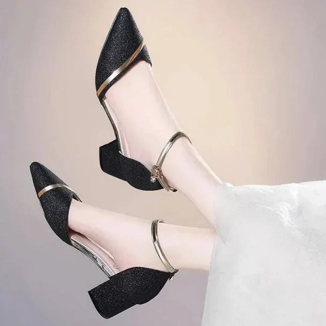 W&W Mode | Elegante Blockabsatzschuhe Für Frauen Knöchelriemen