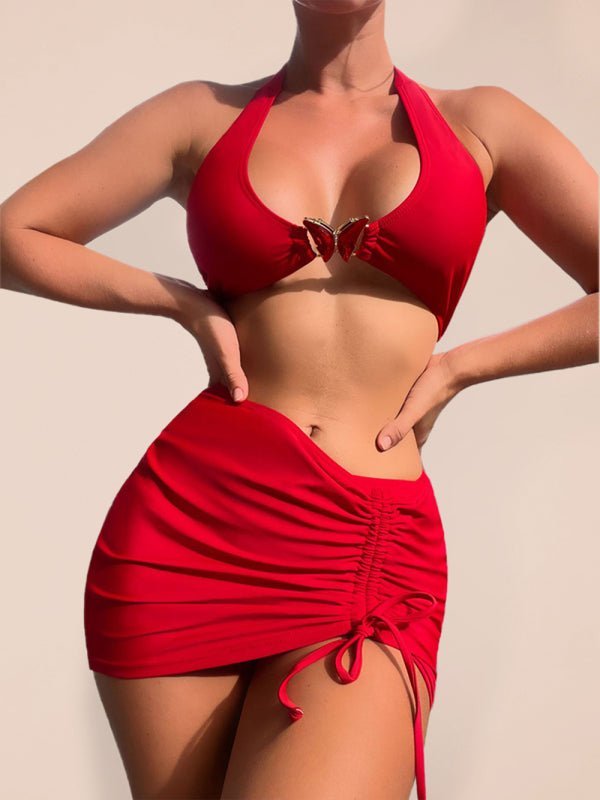 WW | Multicolor Schmetterling Drei-Teilig Bikini Kordelzug Sexy Damen Zwei-Teilig Badeanzug