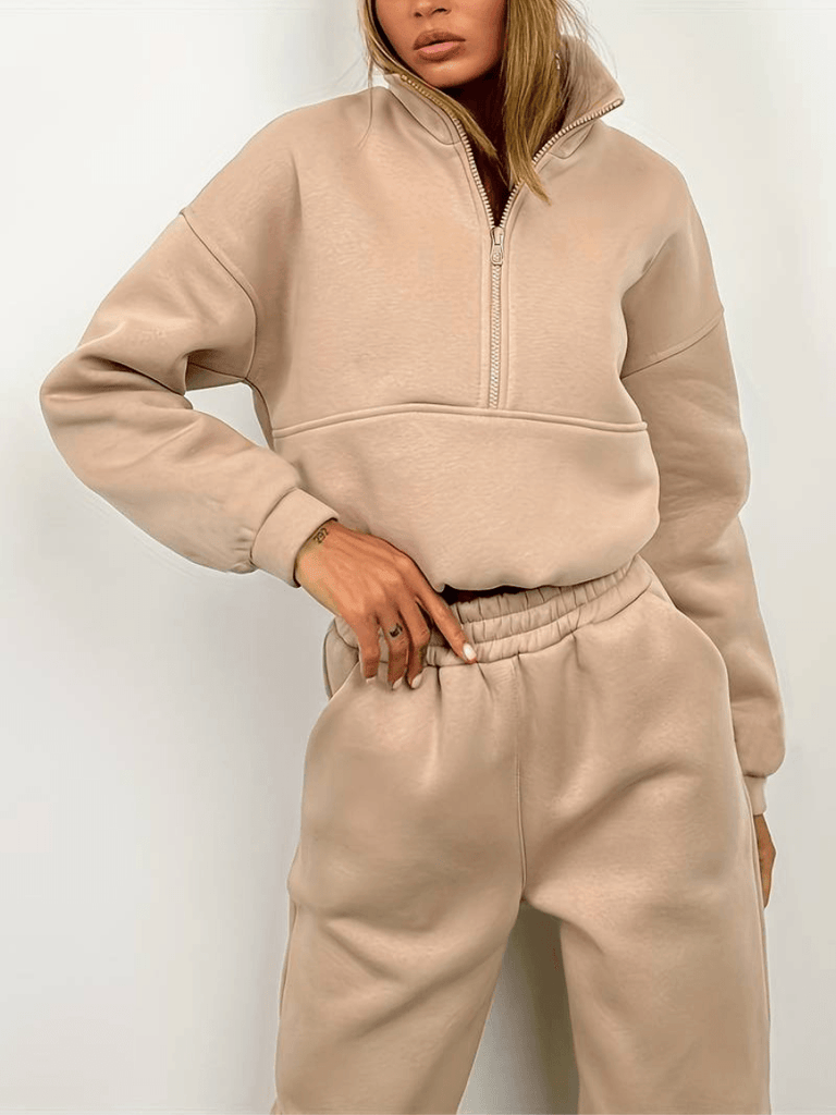 WW | Bequemes Zip up Sweatshirt Und Jogginghosen Satz Für Frauen