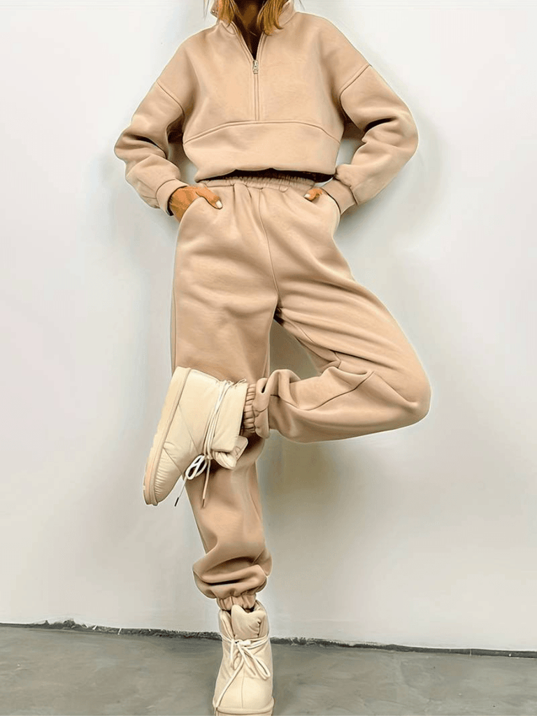 WW | Bequemes Zip up Sweatshirt Und Jogginghosen Satz Für Frauen