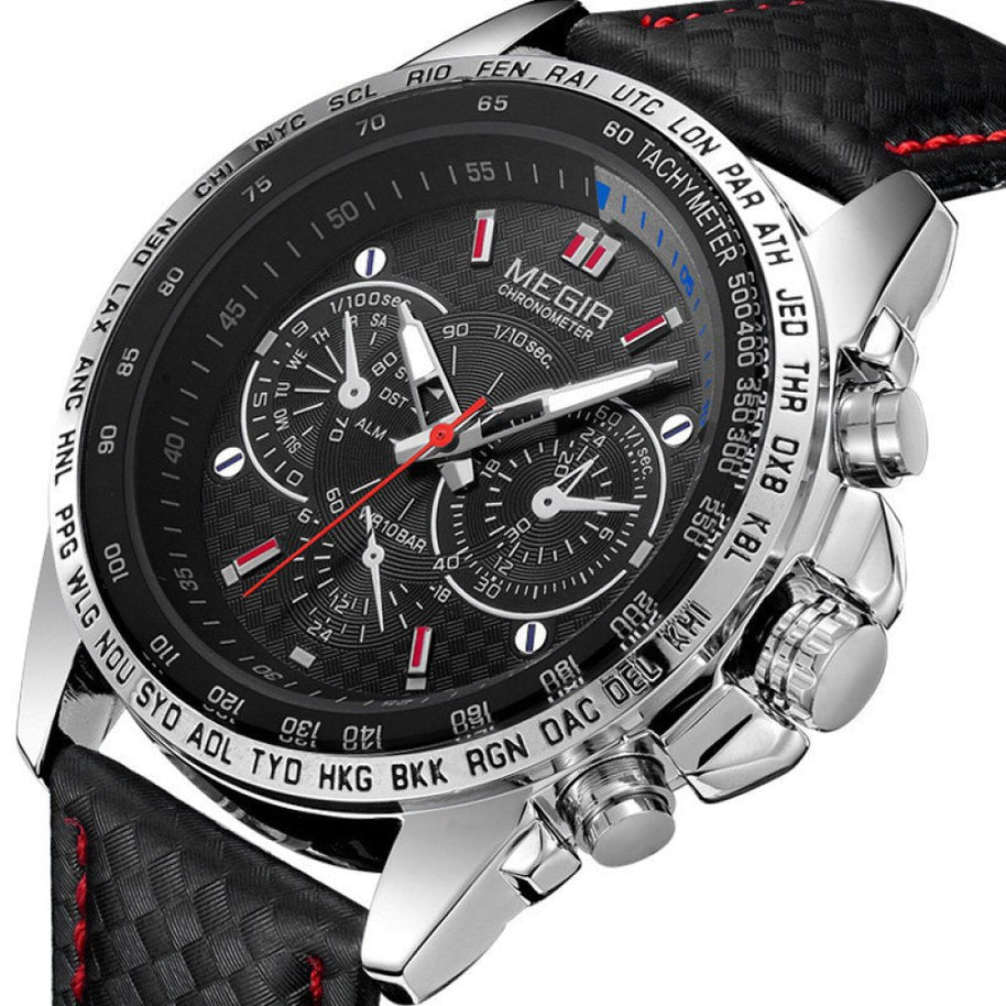 WW | Herren-Quartz-Uhr mit Lederarmband - Kostenloser Versand