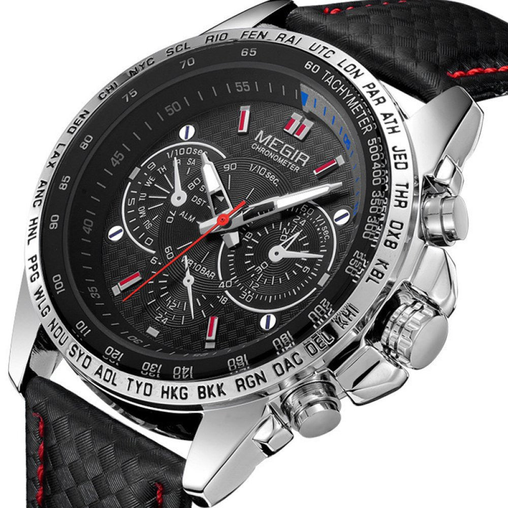 WW | Herren-Quartz-Uhr mit Lederarmband - Kostenloser Versand