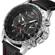 WW | Herren-Quartz-Uhr mit Lederarmband - Kostenloser Versand