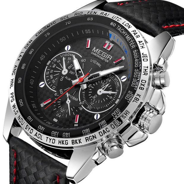 WW | Herren-Quartz-Uhr mit Lederarmband - Kostenloser Versand