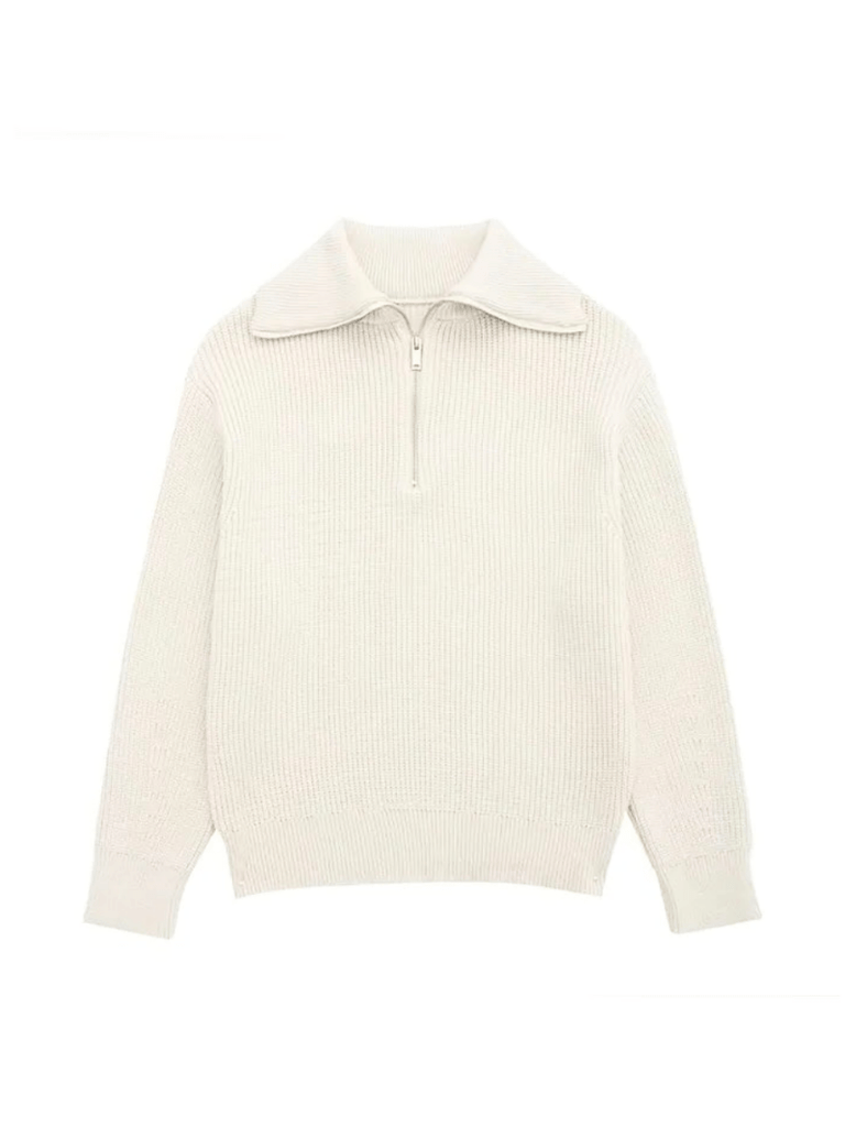 WW | Damen Pullover Retro Half Zip Damen Sweatshirt Warm & Elegant