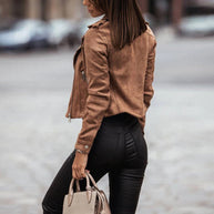 WW | Damen Lederjacke Mit Reißverschluss Schlankes Design Für Ganzjahresbekleidung