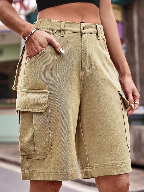 W&W Mode | Neue elastische Taillenschnitt-Denim-Cargo-gehäkelte Shorts