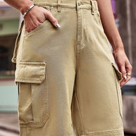 WW | Neue elastische Taillenschnitt-Denim-Cargo-gehäkelte Shorts