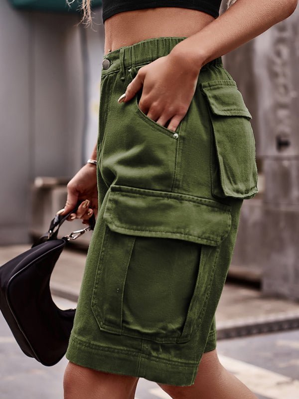 WW | Neue elastische Taillenschnitt-Denim-Cargo-gehäkelte Shorts