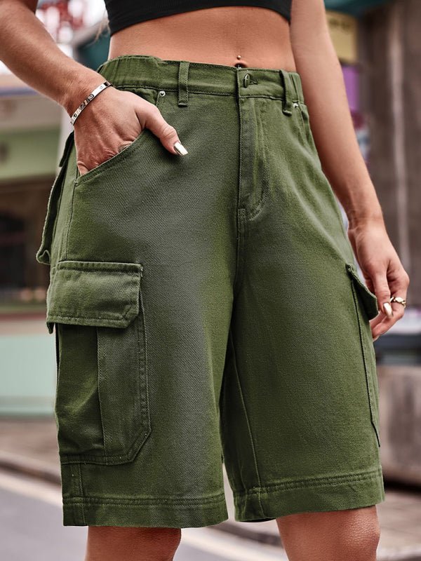 WW | Neue elastische Taillenschnitt-Denim-Cargo-gehäkelte Shorts